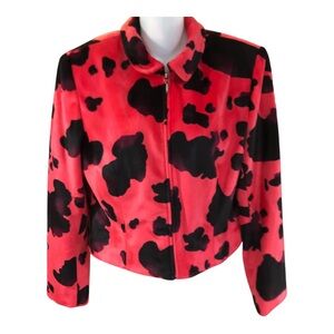 VTG Taiga Paris Women Jacket sz 12 Crop Animal Zip Front Red USA Shoulder Pads